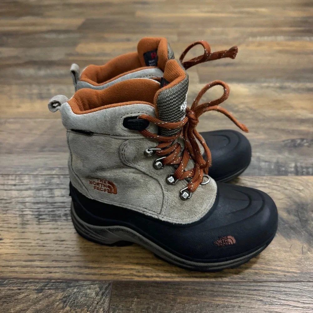 The‎ North Face Boys Insulated Waterproof Winter Snow Boots Gray Orange Size 1